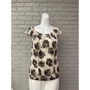 Ann Taylor Women Floral Print Cap Sleeve Blouse Size M